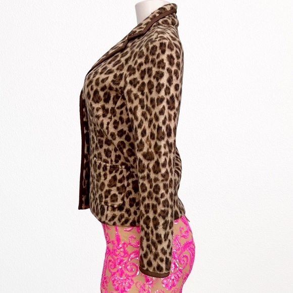 90s Y2K Talbots 100% Merino Wool Leopard Print Cardigan Jacket SZ Petite - Picture 7 of 11